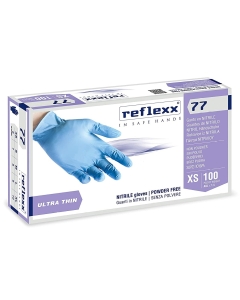 Reflexx Ultra Thin 77 vienkartinės nitrilo pirštinės be pudros 100 vnt. mėlynos