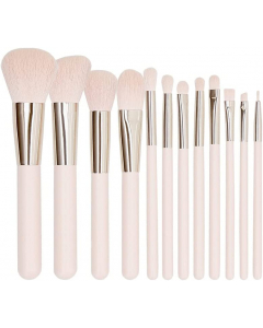 Pink makiažo šepetėlių rinkinys 12 vnt.