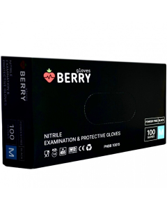 Berry vienkartinės nitrilo pirštinės be pudros 100 vnt. juodos (S, M dydžiai)