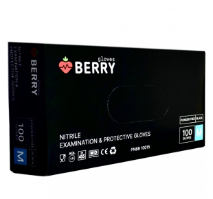 Berry vienkartinės nitrilo pirštinės be pudros 100 vnt. juodos (S, M dydžiai)